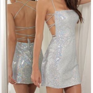silver sequined backless dress